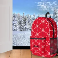 Christmas Red White Snowflake Patterned Modern Printed Backpack