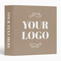 Faux Kraft White Hand Drawn Flourish Business Logo 3 Ring Binder