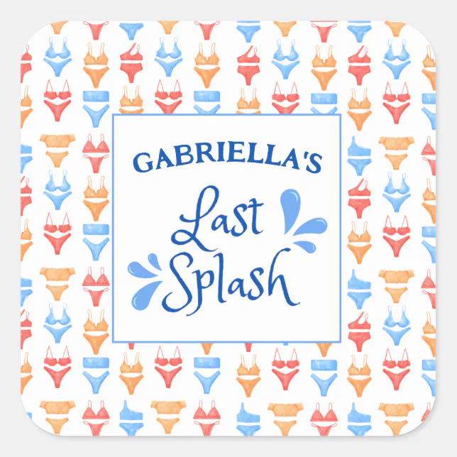 Fun "Last Splash" Theme Personalized Bachelorette Square Sticker