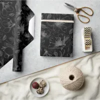 Sketched Floral Outline Pattern Gray/Black ID939 Wrapping Paper