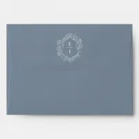 Dusty Blue Floral Crest Monogram Wedding Envelope