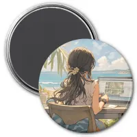 Anime office by the sea magnet