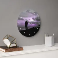 Purple Sunset & Silhouette Large Clock