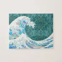 the great iridescent wave of kanigawa (green) jigsaw puzzle