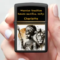 Warrior queen with her lion companion zippo lighter