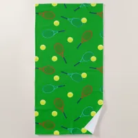 Tennis Racquets and Balls Pattern Beach Towel