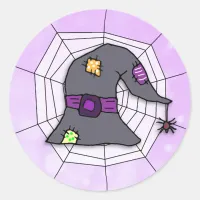 Spider Web, Spider and Witch's Hat Halloween Classic Round Sticker