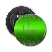 Green Brushed Metal Glitter Monogram Simple |