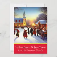 Nostalgic Village Churchgoers Christmas Greetings Holiday Card