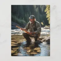 *~* Man Fishing in Stream Maine Peace AP49 Nature Postcard