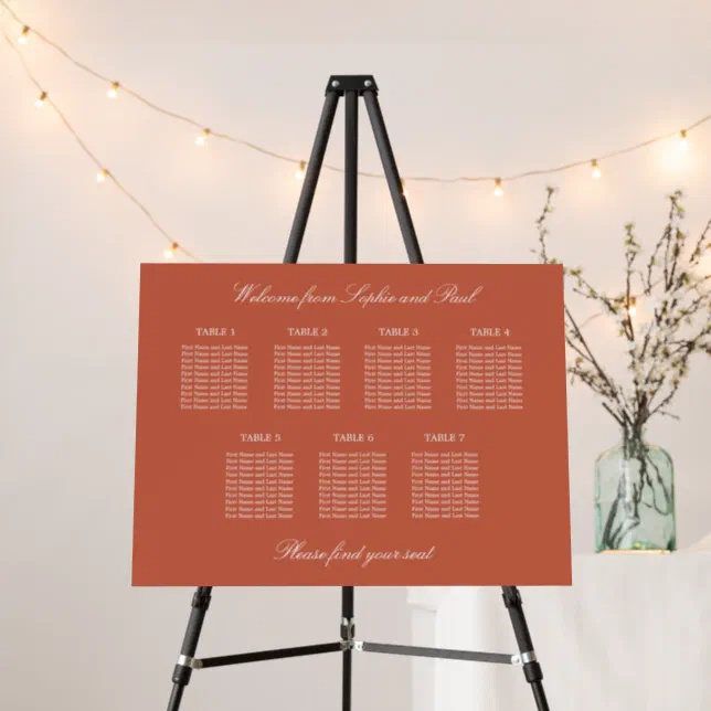 Terracotta 7 Table Wedding Seating Chart Foam Board