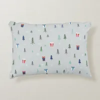 Christmas forest with presents and trees and snow accent pillow