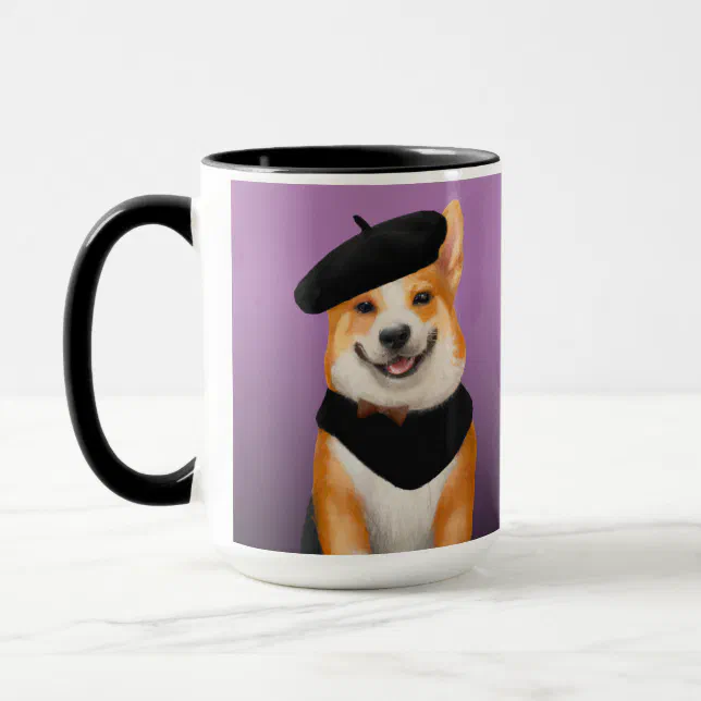 Cute Chic Corgi Dog Wearing Beret & Bandanna Mug