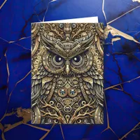 Steampunk Metal Gears and Owl Birthday Card