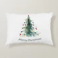 Minimalist Watercolor Christmas Tree Accent Pillow