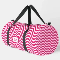 Monogram Pink White Wavy Stripes Psychedelic Duffle Bag