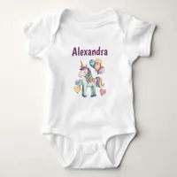 Cute Colorful Watercolor Unicorn Baby Bodysuit