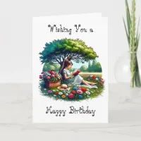 Reading and Nature themed Girl's Birthday Card