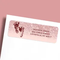 Rose Gold Glitter Blush Pink Ombre Baby Feet Label