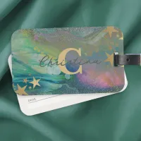 Thumbnail for Abstract Modern Starry Glitter Liquid Name Initial Luggage Tag