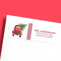 Watercolor Red Truck Wreath Christmas Address Label