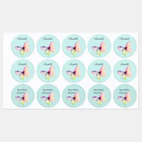 Delicate Pink Butterfly in Pastel Rainbow Colors Labels