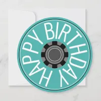 Turquoise Round Industrial Happy Birthday Greeting Holiday Card