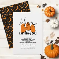 Hey Boo Retro Bats Spiders Casual Halloween Party Invitation