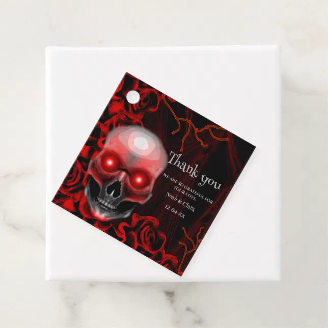 Scary red floral dark moody gothic skull halloween favor tags