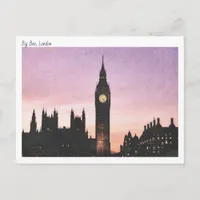 Moody Soft Watercolour Of Big Ben, London Postcard