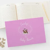 Snow Excited Pink Teddy Bear Baby Shower Guest Book