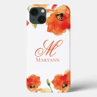 California Golden Poppy Elegant Monogram iPhone 13 Case