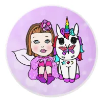 Purple Fairy and Unicorn Ceramic Knob