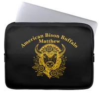 Floral Gold Bison Head Decor Laptop Sleeve