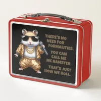 Funny MC Hamster Rapper with Golden Baggy Pants Metal Lunch Box