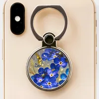 Forget-me-not flower with gold accents phone ring stand