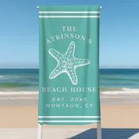 Coastal Starfish Beach House Family Name Teal Beach Towel