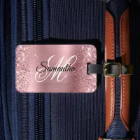 Glittery Light Pink Foil Fancy Monogram Luggage Tag