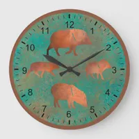 Southwest Cute Javelina Family Copper Teal Large Clock