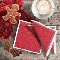 Red Gold Christmas Typography Pattern#36 ID1009 Paper Dinner Napkins