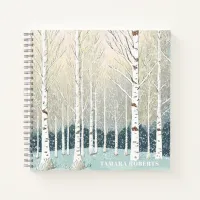 Snowy Birch Trees Christmas Teal ID1003 Notebook