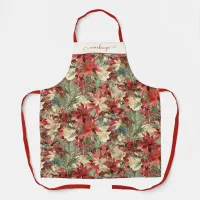 Elegant Holiday Poinsettia Christmas Floral Apron