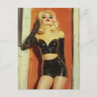 Sexy Blond Woman Retro Painting Postcard