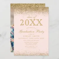 Gold Glitter Blush Pink Photo Graduation Invitation