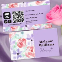 Classy Chic Watercolor Pink Purple Blooms Florist Business Card