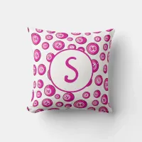 Bingo Lover Monogram Bingo Balls Pink White Throw Pillow