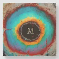 Ethereal Cosmic Eye Monogram Vibrant Abstract Art Stone Coaster