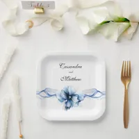 Elegant Dusty Blue Navy  Flowers Wedding  Paper Plates