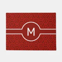 Bold White Monogram on Red Nested Hexagons Doormat