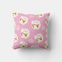 Maneki Neko Cute Lucky White Cat Throw Pillow